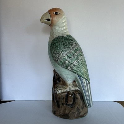 Vintage 12  Ceramic Parrot Statue Glazed Famille Verte Style Chinese Export