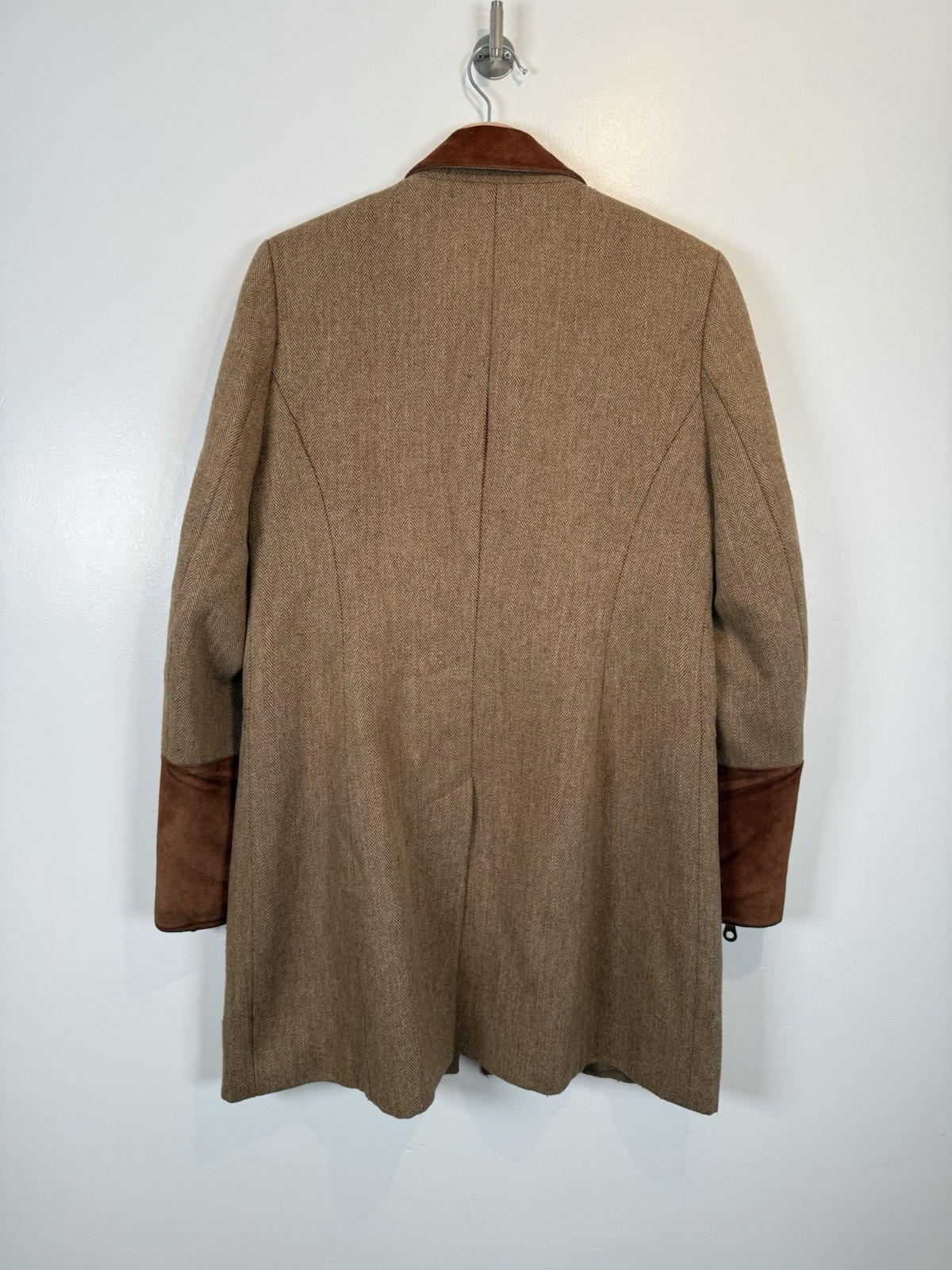Holland Cooper Coat Size UK 16 Brown Tweed Wool Suede Long Blazer Jacket Country