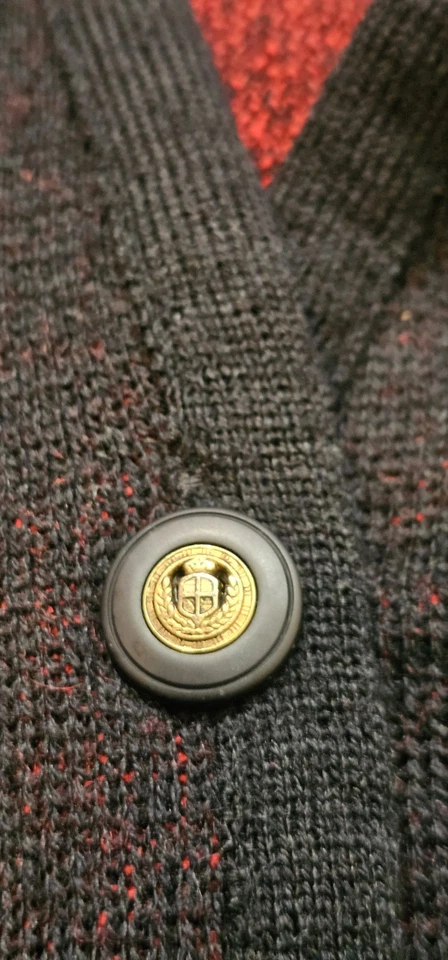 Cárdigan suéter vintage Pendleton 100 % lana virgen abotonada negro rojo para mujer M Foto 4 de 4