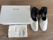 AUTH.CELINE Paris Scarpe Ballerine Slingback Morbide Nappa Lux Bianco/Nero 40