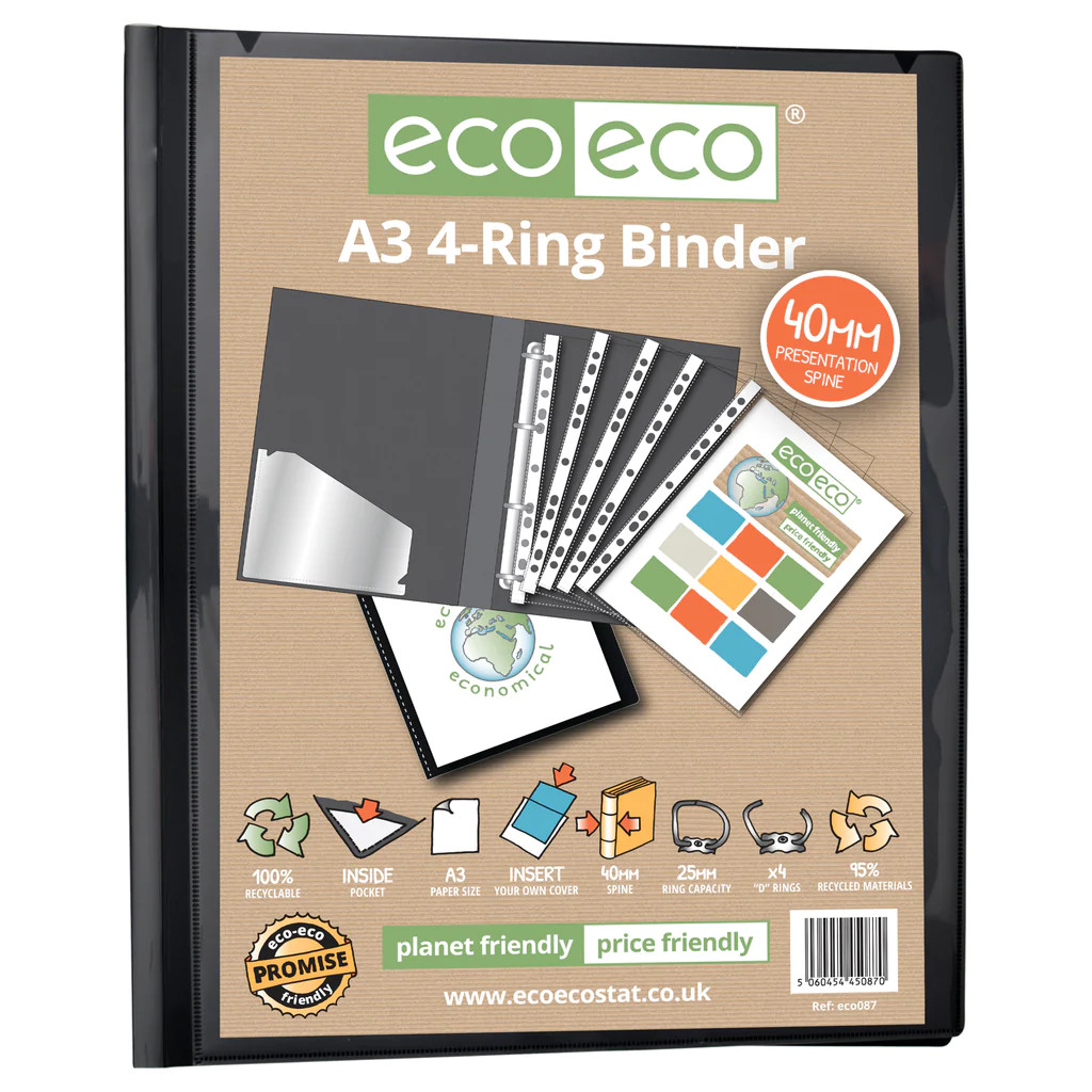 eco eco A3 4 ""D"" Ring Portrait Binder 40mm Spine