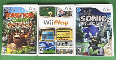 Wii 3 game lot, Sonic and the Black Knight, Donkey Kong Country, Wii Play