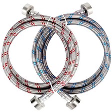 4ft Premium Stainless Steel Washing Machine Hoses 2-Pack, Hot & Cold Water Suppl