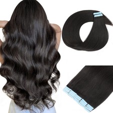 Tape in Hair Extensions Human Hair, Natural Black Hair Extensions R... Fast Ship