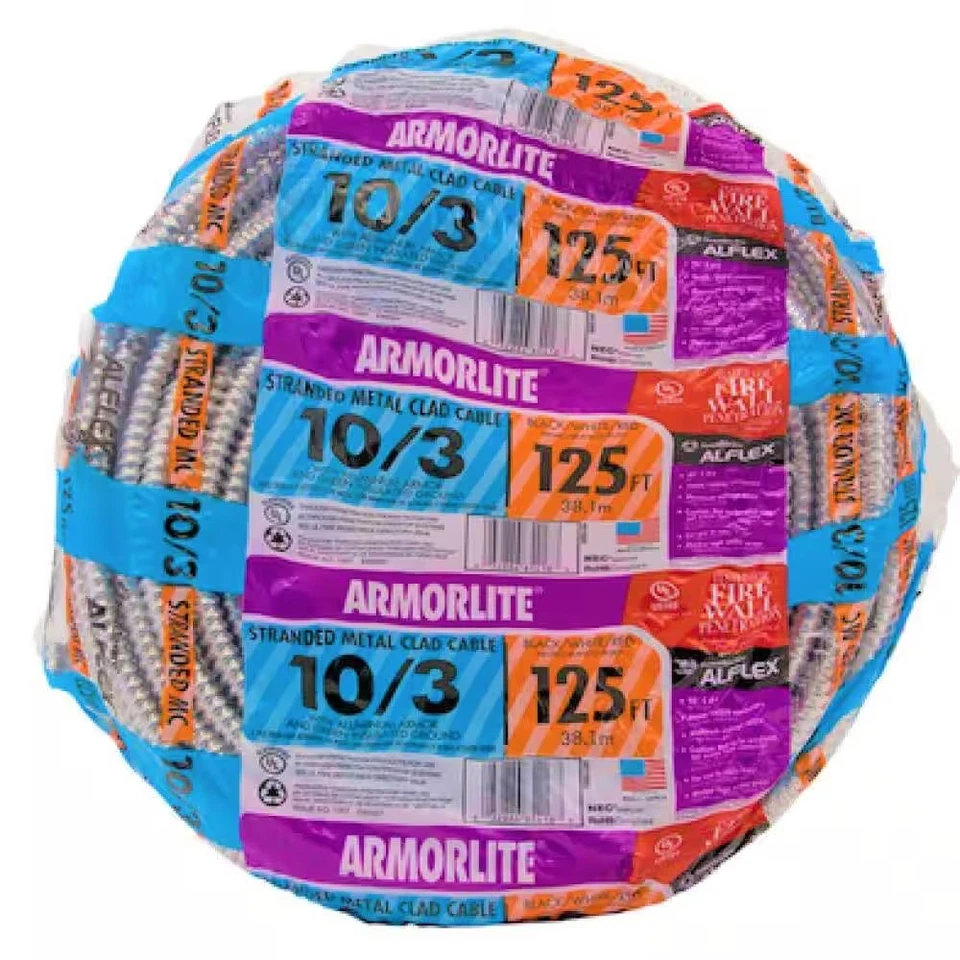 Cable Armorlite Southwire 10/3 trenzado revestido de metal, negro/blanco/rojo, 125 pies Foto 3 de 3