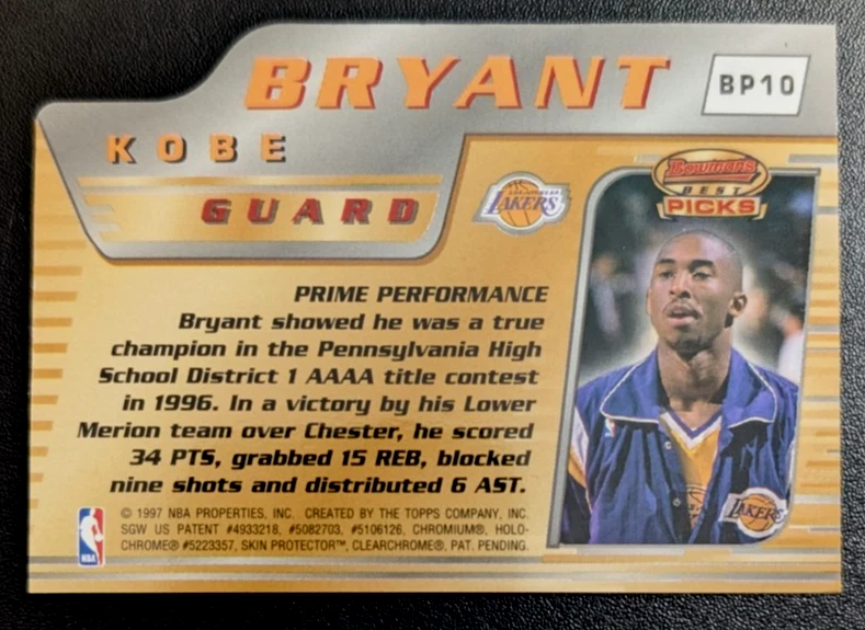 1996-97 Bowman's Best Picks Die Cut ❗ Kobe Bryant ❗ Rookie RC #BP10 ❗ 🏆🏆🏆🏆🏆 - Image 2 of 3