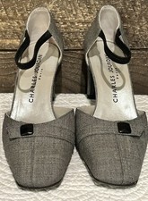 Vintage Charles Jourdan Gray Fabric ankle strap pumps sz 6.5 M