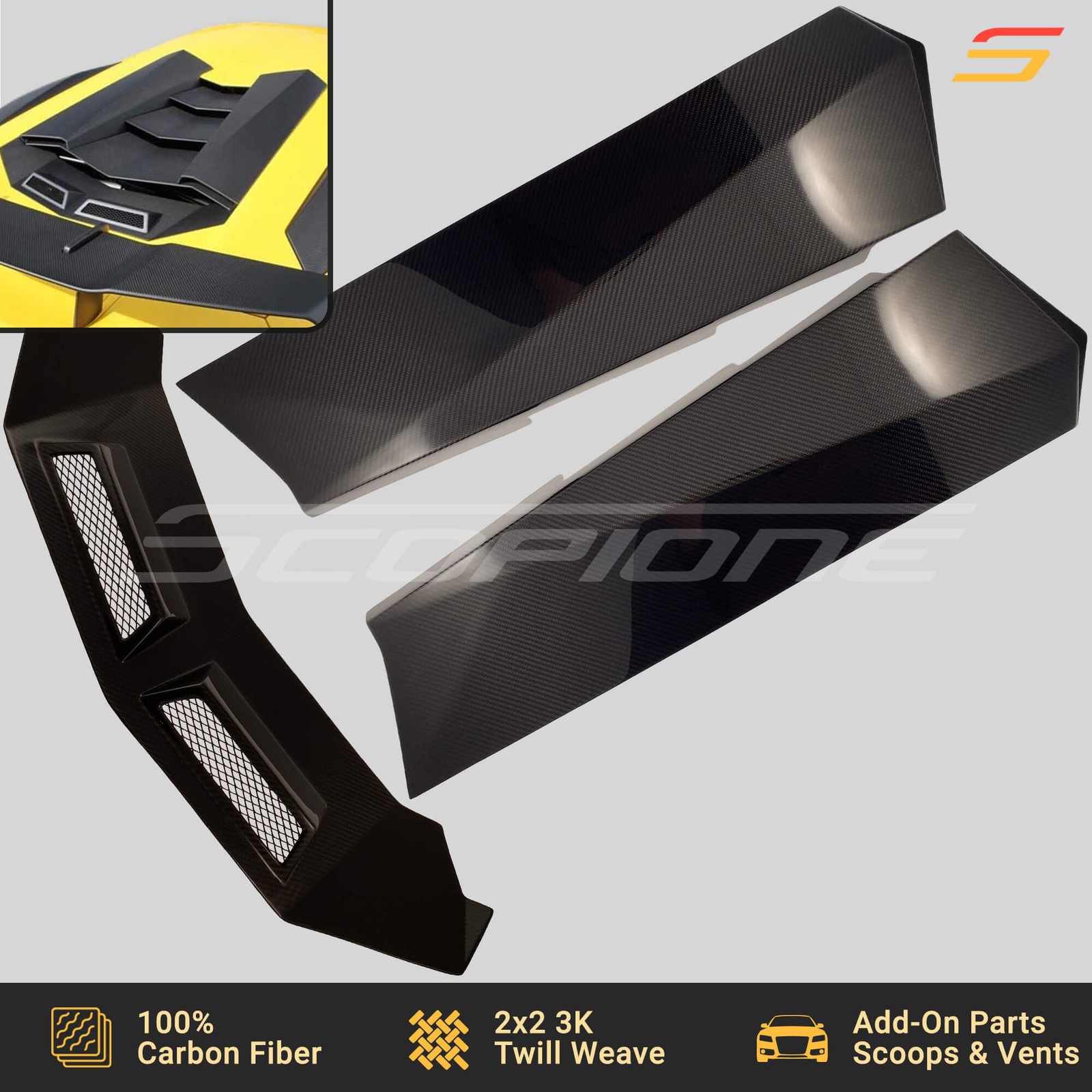 Scopione Carbon Fiber Roof Air Vents & Scoops for Lamborghini Aventador - Coupes