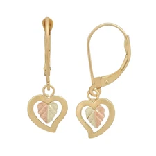 Mt. Rushmore Black Hills Gold Heart & Two-Tone Leaf Dangle Earrings 10K Gold