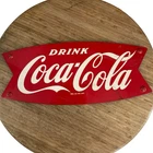 Vintage 1960's Coca Cola Fishtail Soda Pop Gas Station Metal Sign Coke 12"
