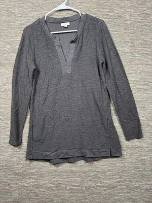 J.Jill Tunic Top Womens XS Gray Long Sleeve Brushed Cotton Lagenlook Minimalist