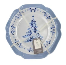 8pc Rachel Ashwell Christmas Tree Melamine Dinner Salad Plate Set Blue White NEW