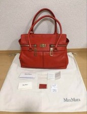 Max Mara Deerskin Leather Gold Tone Hardware Hand Bag Vermilion Made in Italy