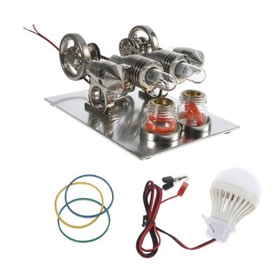 Double Cylinder Stirling Engine Educational Toy Hot Air Power Generator Demo Pro