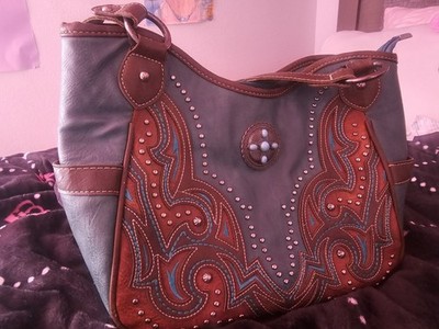 Montana West Western Studded Embossed Floral Zip Shoulder Bag, Medium