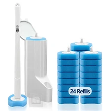 Disposable Toilet Brush with 24 Refills, Toilet Bowl Wand Starter Kit-Wand, C...