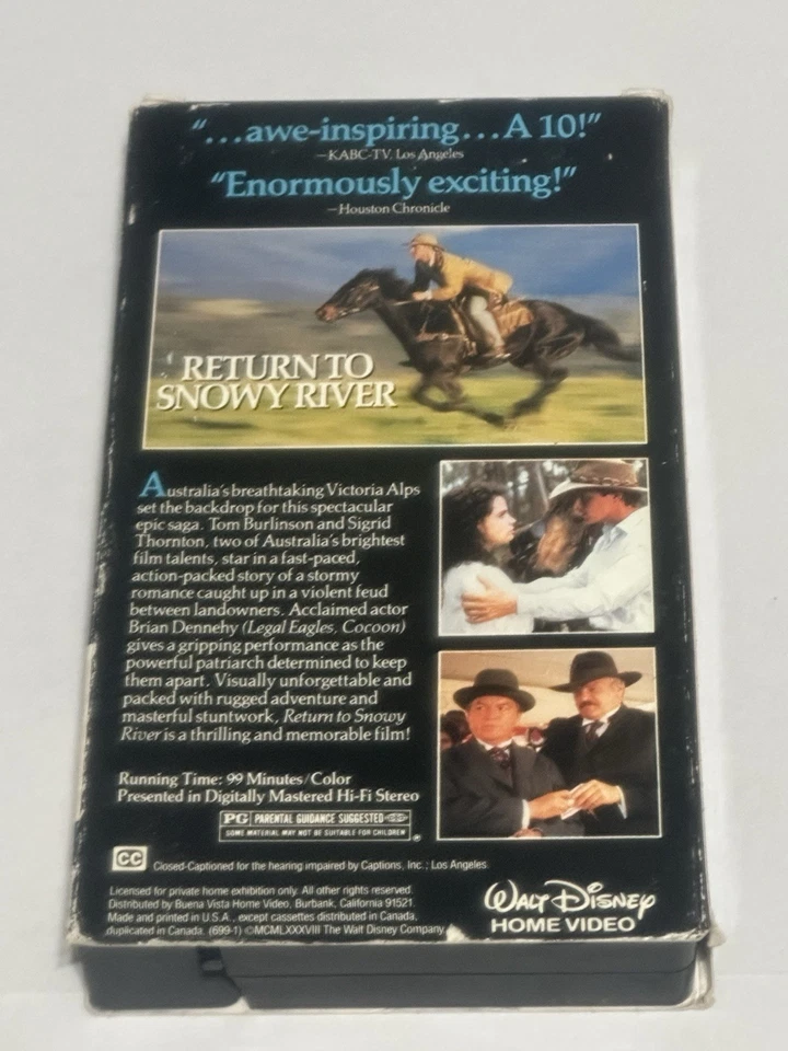 VHS Movie Return To Snowy River VHS Tom Burlinson Disney Horse Romance - Image 2 of 2