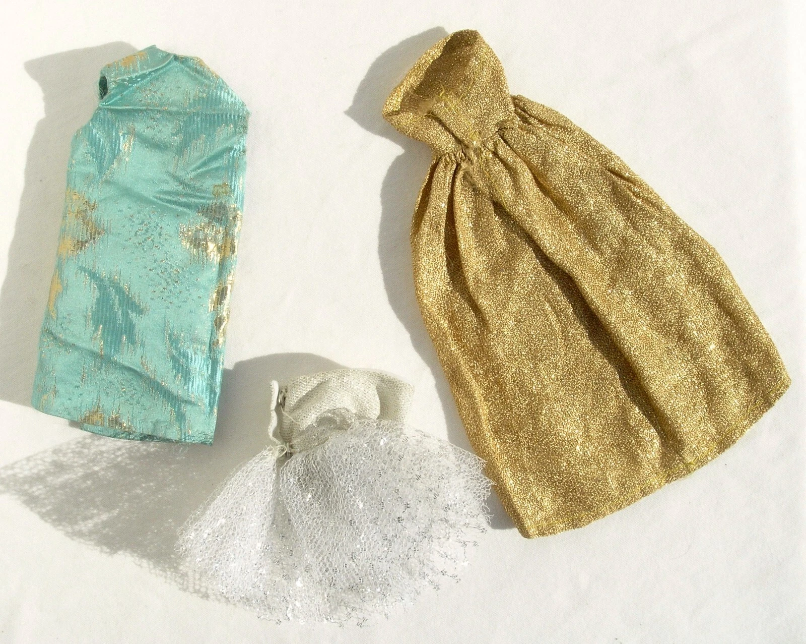  vintage barbie clone metallic thread brocade satin dresses 