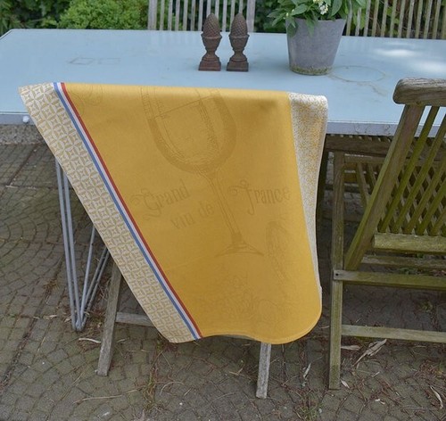 Dish Towel Cotton Jacquard 50X70 Cm Yellow With Wine Motifs From France - Picture 3 of 6