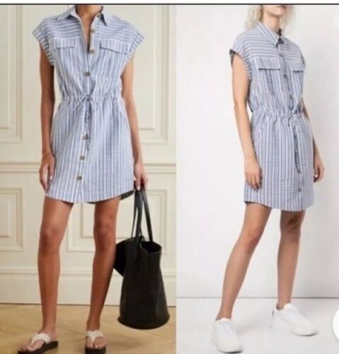 Veronica Beard Large Cris Striped Shirt Dress Blue White tie Waist Coastal Chic - Picture 3 of 13