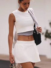 New Free People FP Movement Hot Shot Skort  Tank 2-Pc Set White Size L