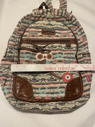 Union Bay Owl Backpack Slouchy Travel Backpack Multicolored Aztec Boho Cute Bag - Picture 12 of 13