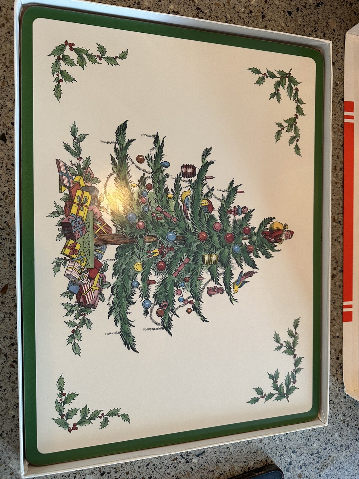 4Pimpernel Christmas Cork Backed Placemats Set Decorated Tree Toys Box