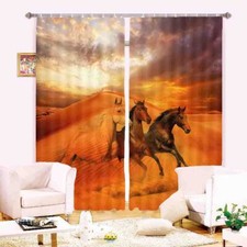 Horses Galloped In Desert 3D Blockout Photo Print Curtain Fabric Curtains Window