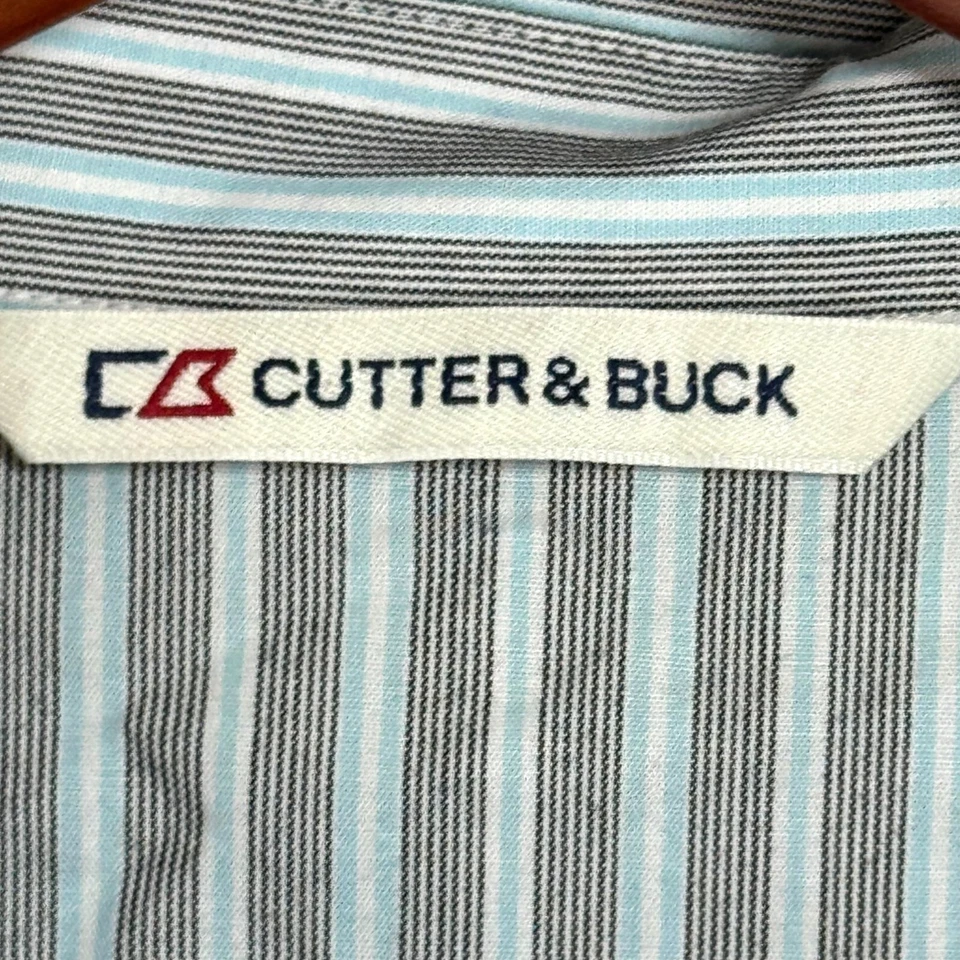 Camisa con botones Cutter & Buck XS azul y blanco a rayas algodón/poliéster para mujer Foto 3 de 4