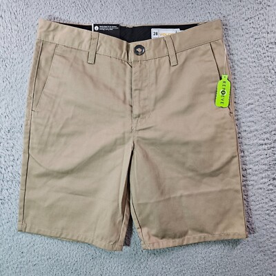 NWT Volcom Boys Frickin Chino Shorts Size 28 Khaki Modern Straight Uniform