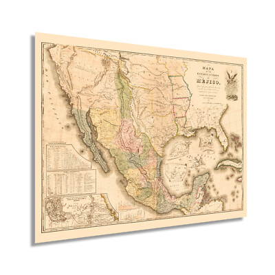 #ad 1847 Mexico Map Poster Vintage Mapa de los Estados Unidos de Mejico Wall Art $39.99