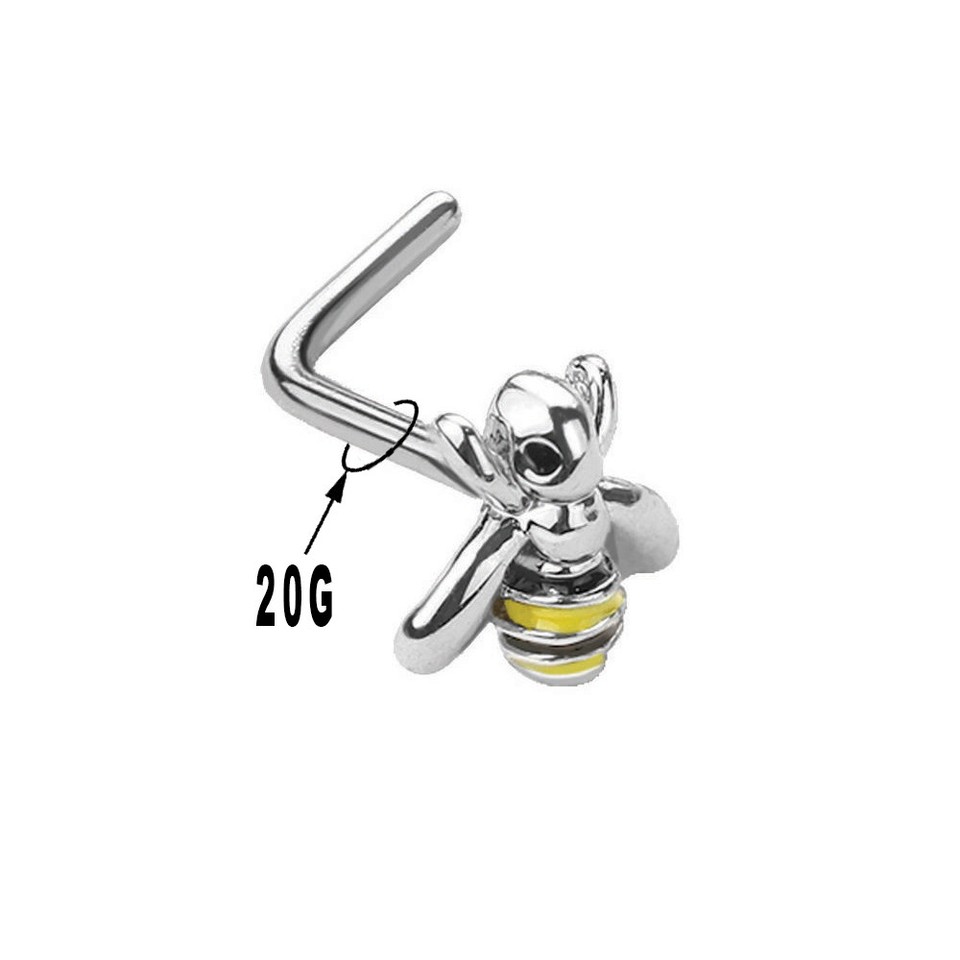 20 Gauge Nose Rings L Band Design Surgical Steel with Bumble Bee Shape Jewelry