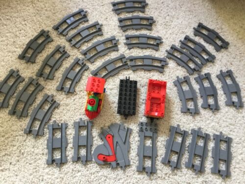 Duplo Lego train straight Curved 27 Track Lot plus train cars and conductor - Picture 2 of 8