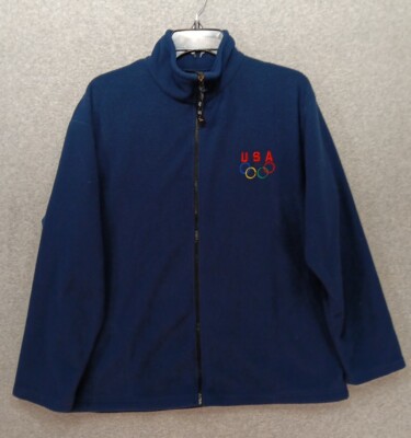 VTG USA Olympic Navy Blue Fleece Jacket Men's Size XL Full Zip Embroidered Logo