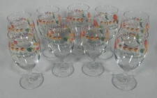 Set of (9) Harvest October Water/Wine Glasses Fall A Walk in The Woods 7 in