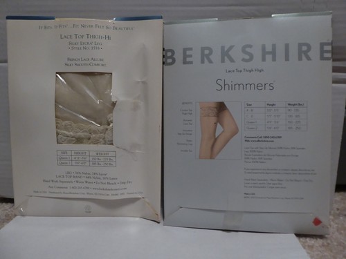 2 Pr. BERKSHIRE LACE TOP THIGH HIGH STOCKINGS Ivory & White SIZE Queen 1 &2 - Picture 2 of 2