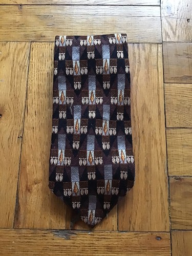 Vintage Ermengildo Zegna Black/Brown Geometric Print Neck-Tie,100%Silk Tie,Italy - 第 1/2 張圖片