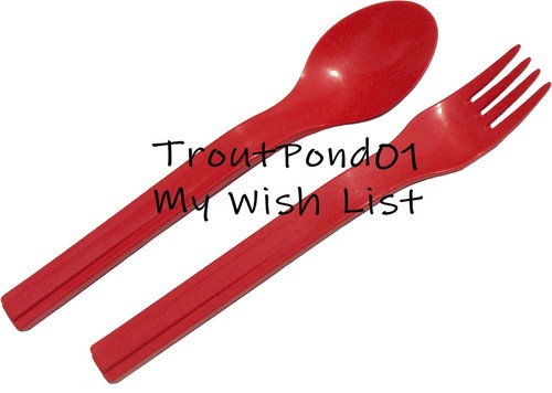 Tupperware Utensils Snap Together Red Fork and Spoon Lunch Bag Picnics Camping - Picture 2 of 4