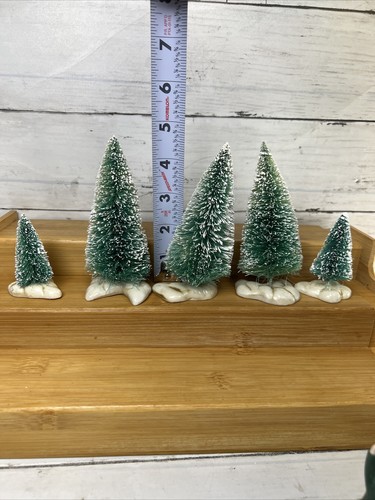 5 Christmas Village Frosted Christmas, Evergreen Trees w/ Ceramic base - Picture 6 of 8