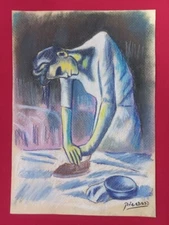 Pablo Picasso (handmade) Drawing on antique paper signed and sealed.