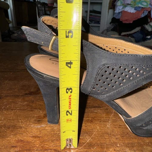 Clarks Artisan Slingback 3" High Heel Sandals Womens 8M Black Laser Cut Peep Toe - Picture 11 of 11