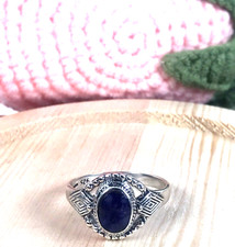 925 Sterling Silver  Faceted Lapis Gemstone Ring - Oval - Gift - Size 9.75