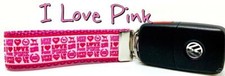 I Love Pink Key Fob Wristlet Keychain 1"wide Zipper pull Camera strap handmade
