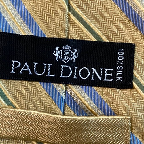 Paul Dione Men's Yellow/Blue Stripe Silk Tie - Picture 6 of 6