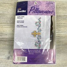 Bucilla Kit Floral Cross 2 Stamped Pillowcases 65328