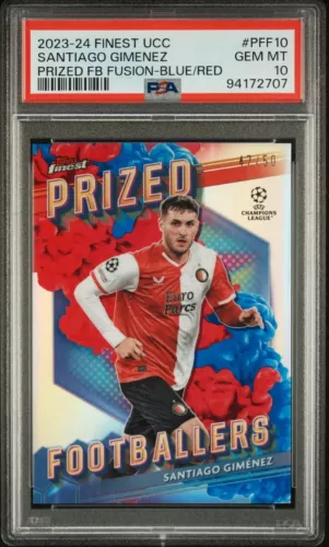2023-24 TOPPS FINEST UCC BLUE/RED #PFF10 SANTIAGO GIMENEZ /50 PSA 10 Soccer