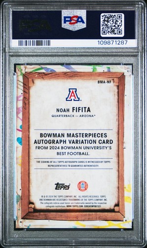 Bowman U Masterpieces 2024 automático #NF Noah Fifita PSA 9 novato radiocontrol como nuevo/50 - Imagen 3 de 3