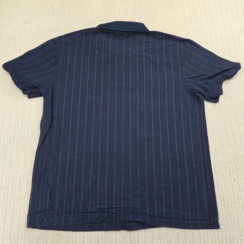 Adidas Shooting Shirt Mens Medium Blue Red Stripe Short Sleeve Button Down Up - Picture 8 of 8