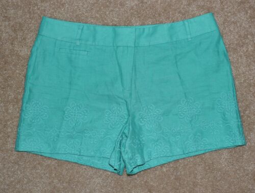 New Womens Ann Taylor Loft Linen Shorts 8 Marisa Green Floral Embroidered