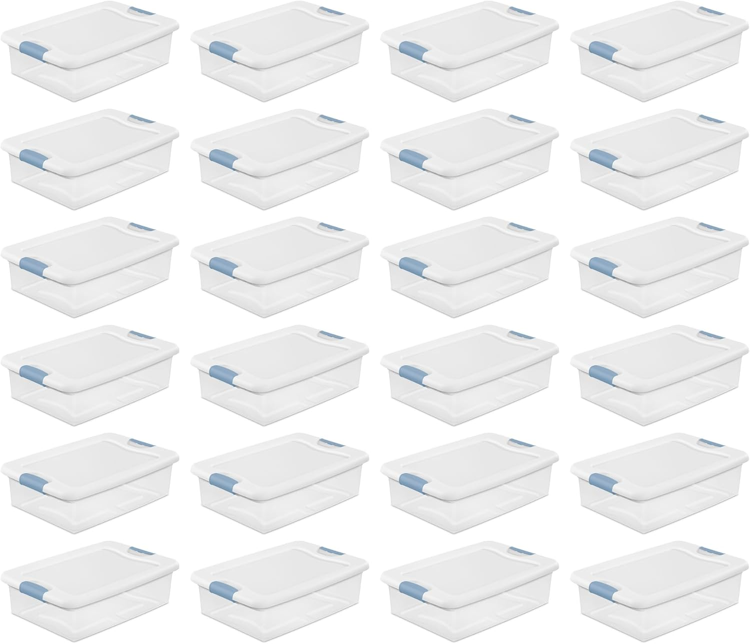 6-Pack Stackable Storage Bin with Lid, Clear Plastic Design, 32 Quart